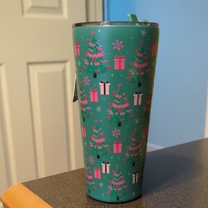 Holiday Green Tumbler with Pink Gift Design